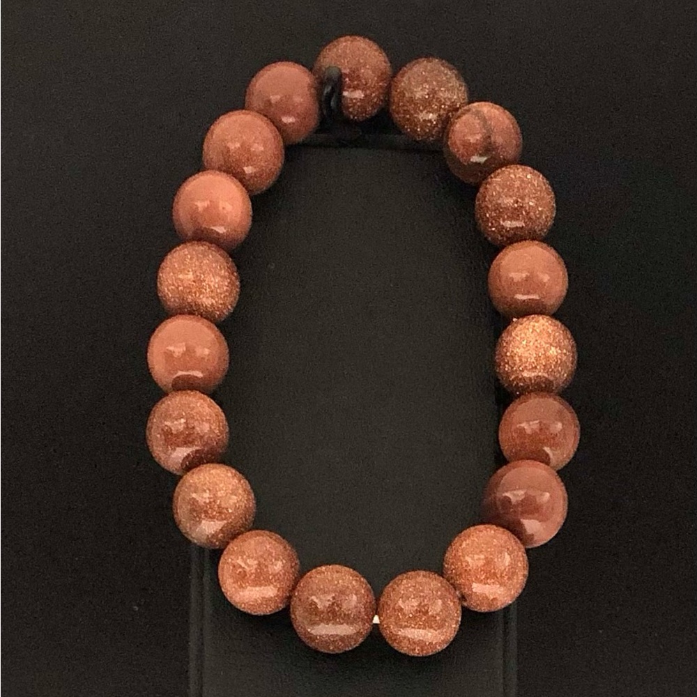 Gold Sandstone Bracelet 10mm Beads Stretchable Bracelet - Picture 2 of 2